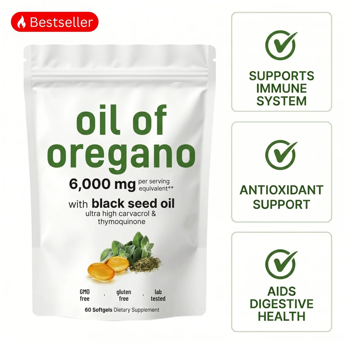 Nativa Valley Oregano Oil with Black Seed Oil Softgels