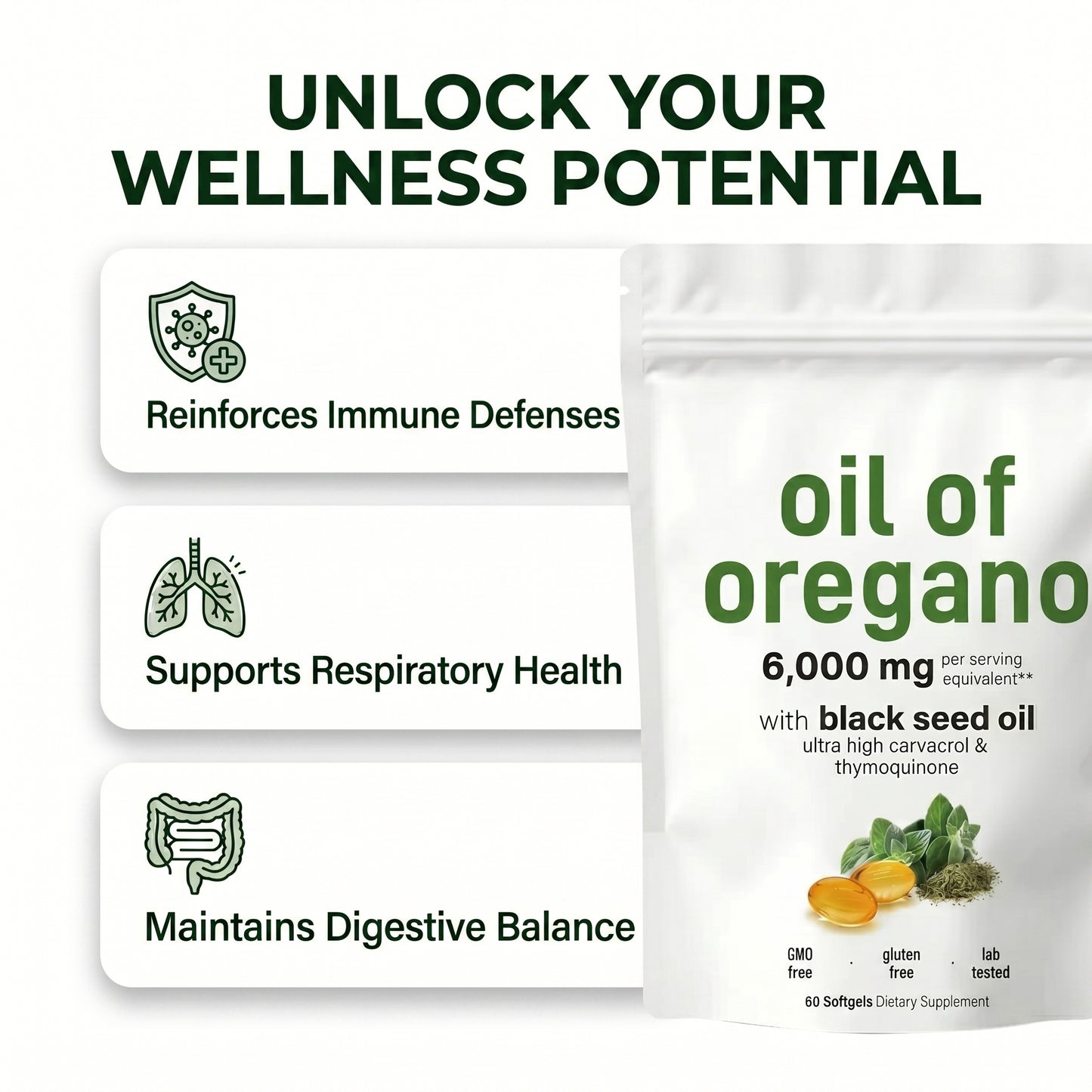 Nativa Valley Oregano Oil with Black Seed Oil Softgels