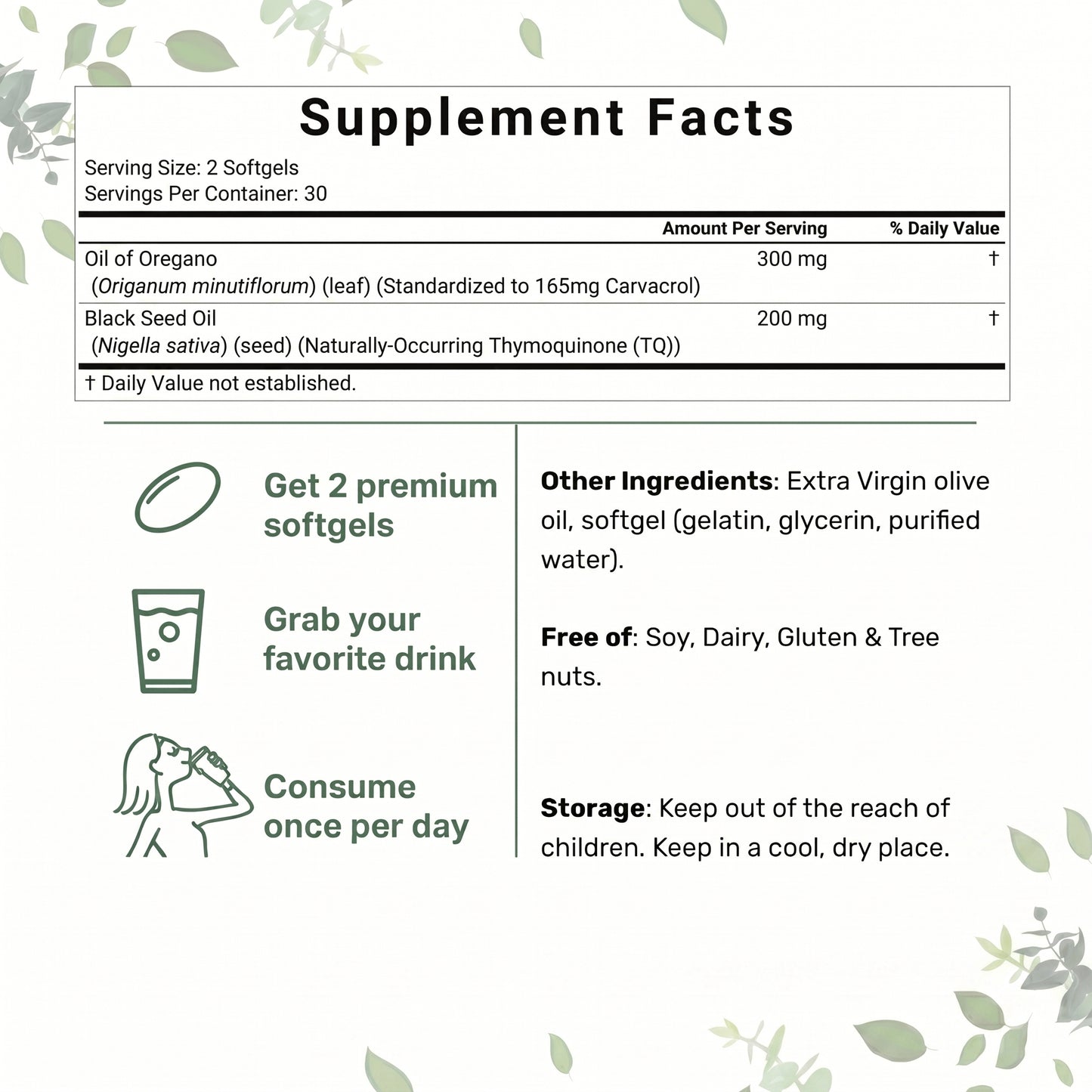 Nativa Valley Oregano Oil with Black Seed Oil Softgels