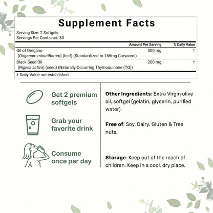 Nativa Valley Oregano Oil with Black Seed Oil Softgels